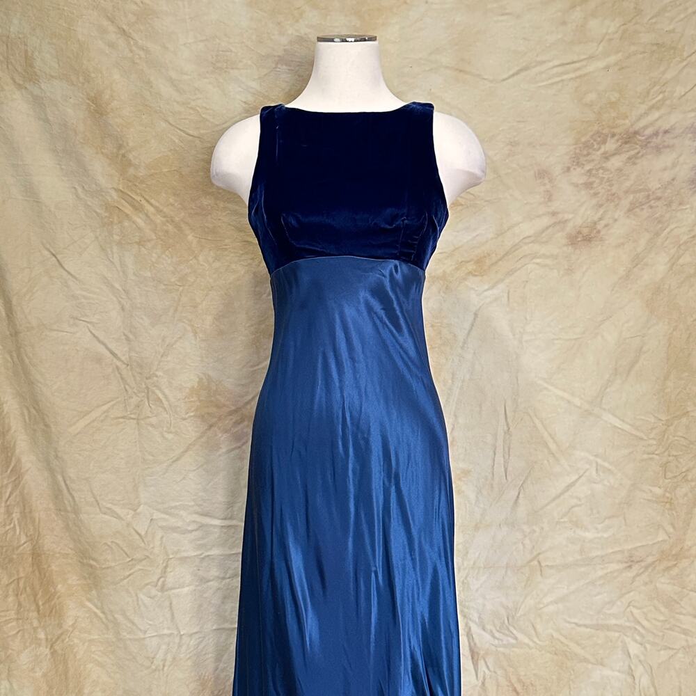 Vintage 90s Whimsygoth Blue Velvet and Silk Gown